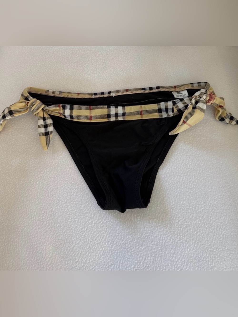 Burberry Black Bikini Bottoms with Beige Plaid Tie Sides